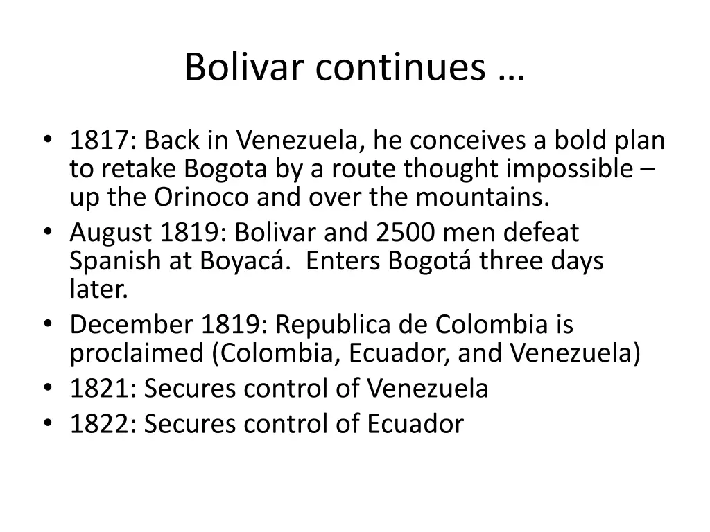 bolivar continues