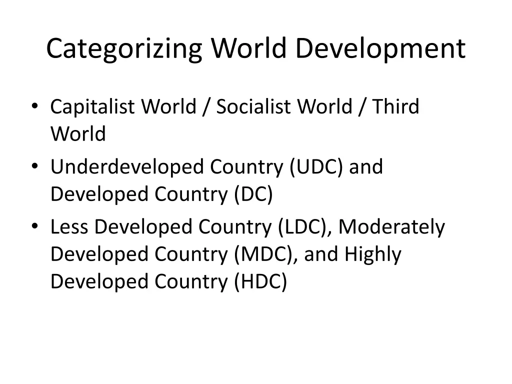 categorizing world development