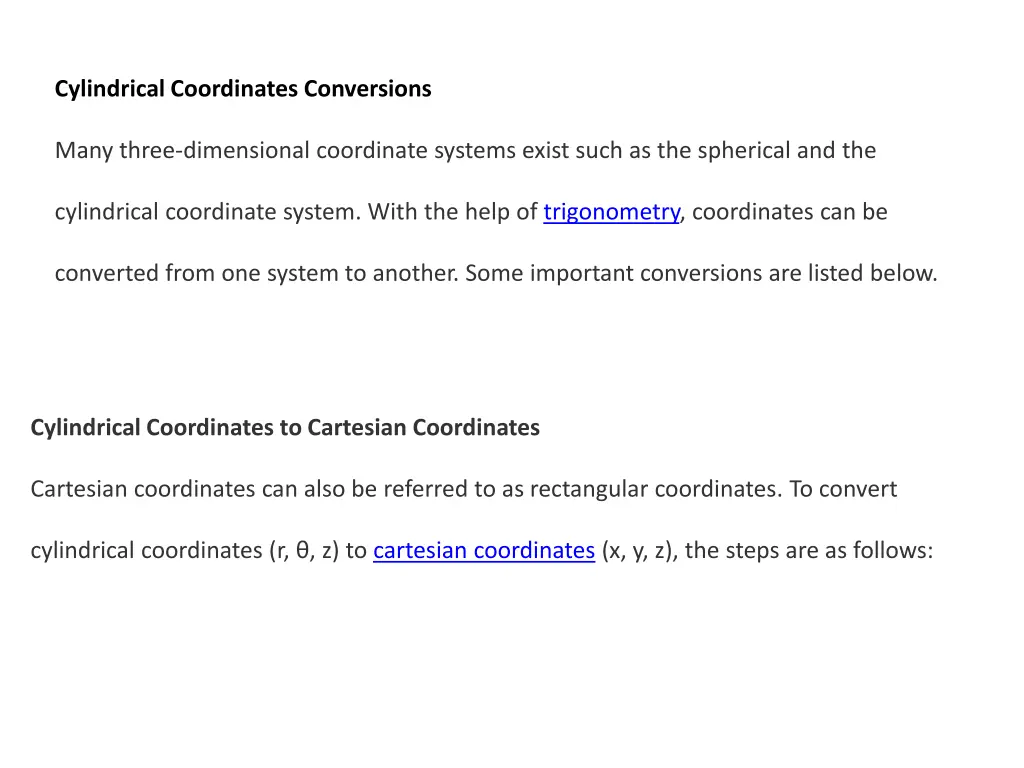 cylindrical coordinates conversions