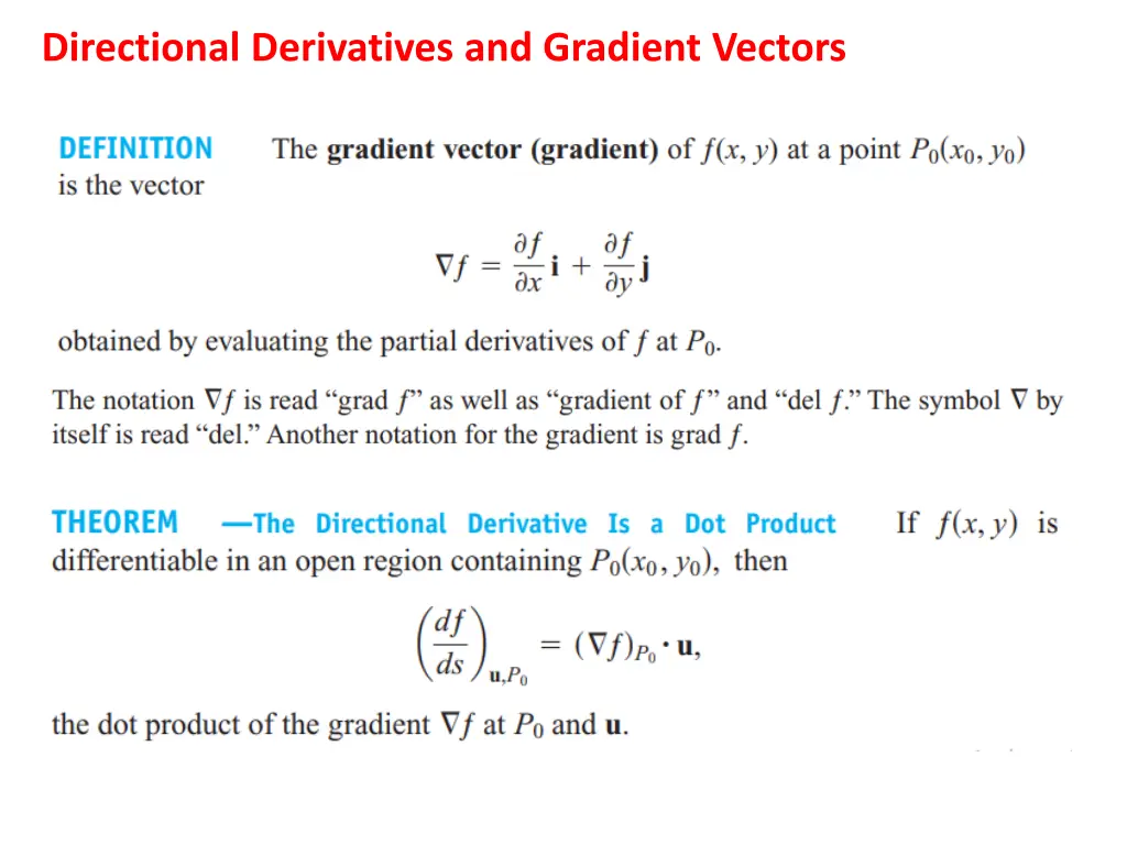 directional derivatives and gradient vectors