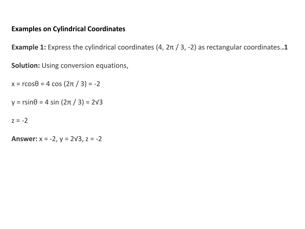 examples on cylindrical coordinates