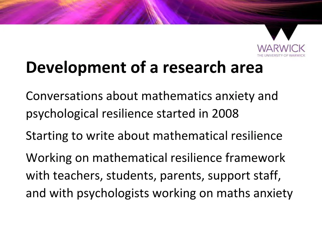 development of a research area