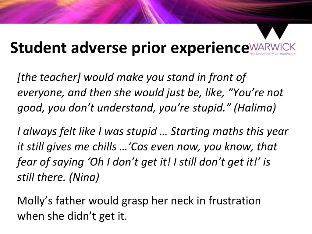 student adverse prior experience