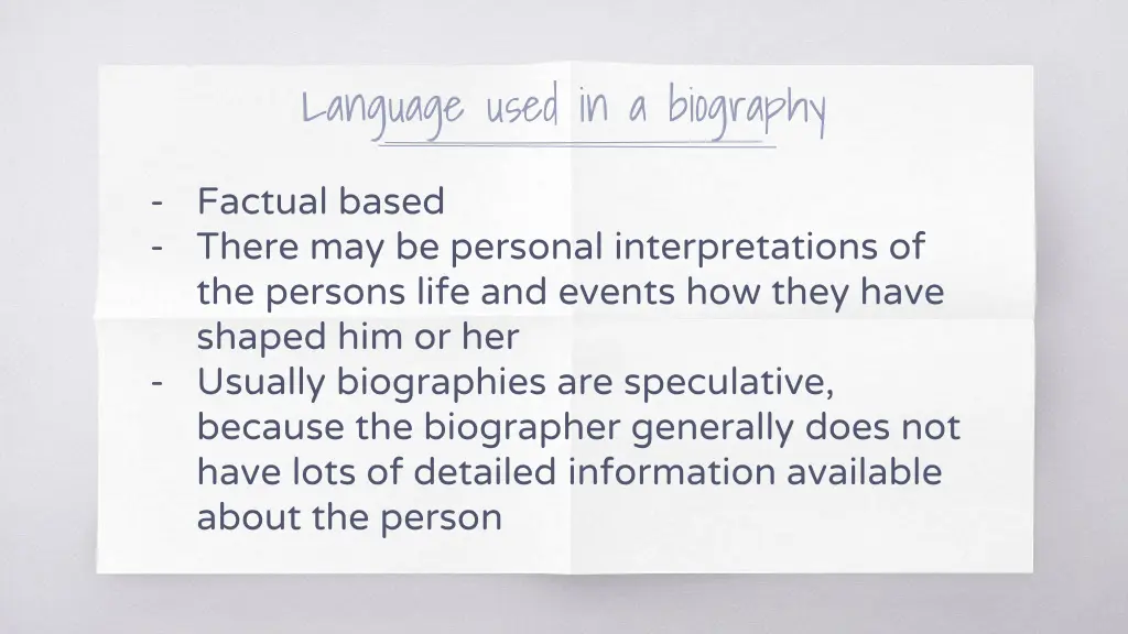 language used in a biography