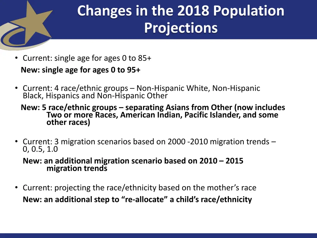 changes in the 2018 population projections