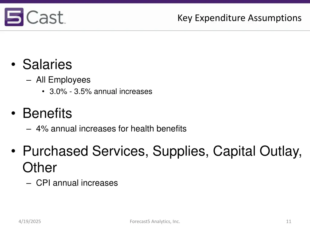 key expenditure assumptions