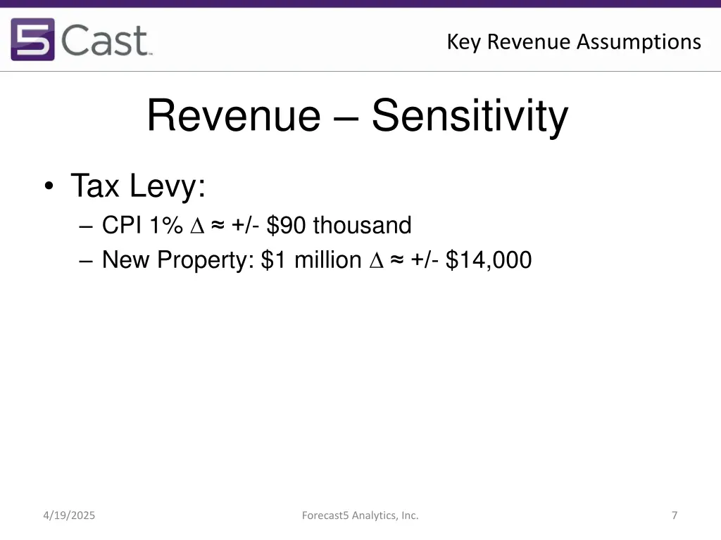 key revenue assumptions
