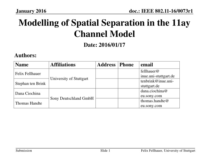january 2016 modelling of spatial separation