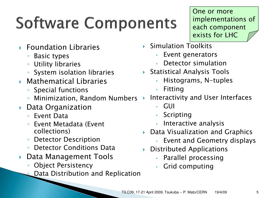 one or more implementations of each component