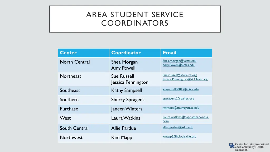 area student service coordinators