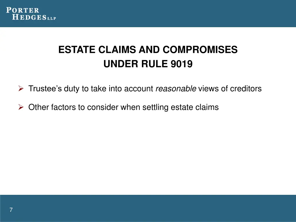 estate claims and compromises under rule 9019