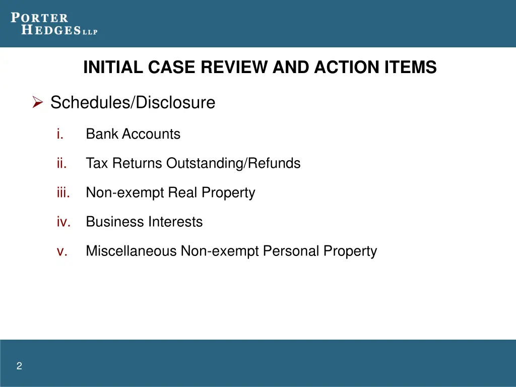 initial case review and action items