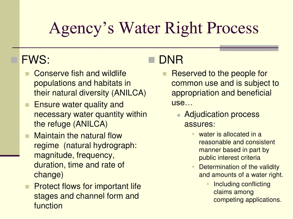 agency s water right process