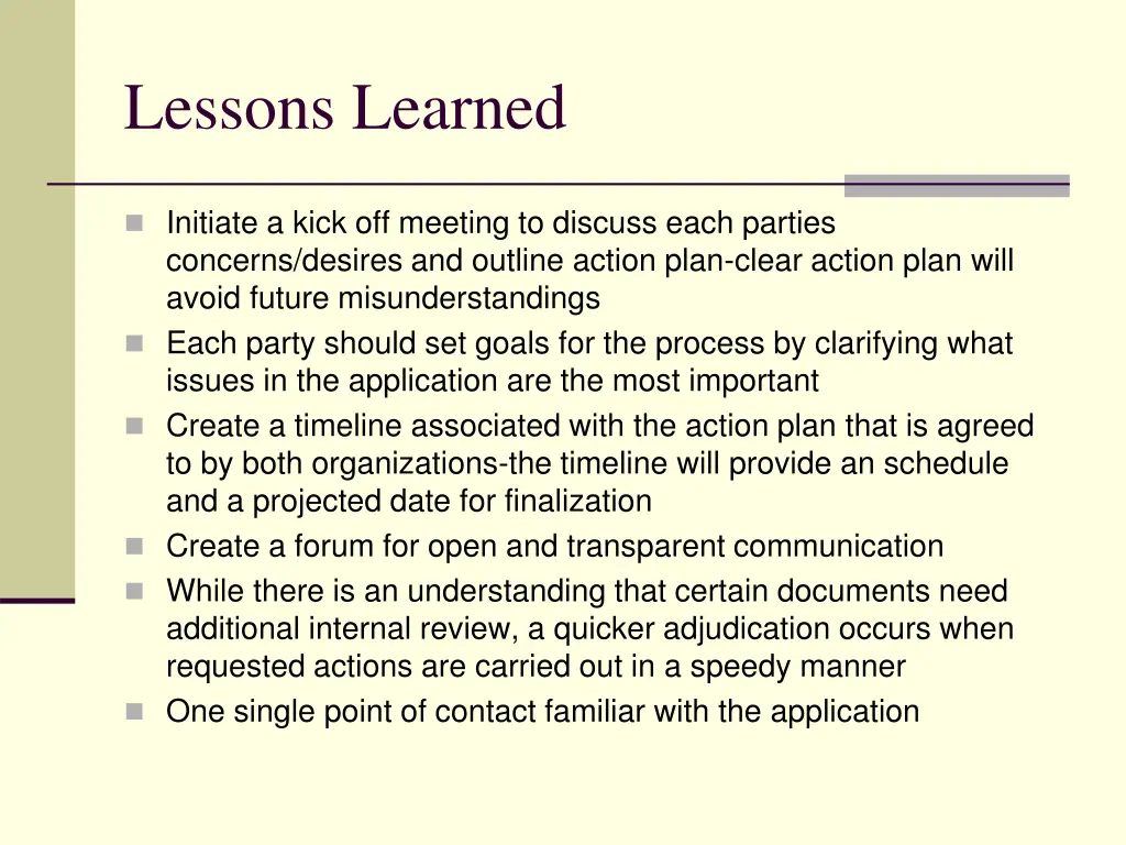 lessons learned