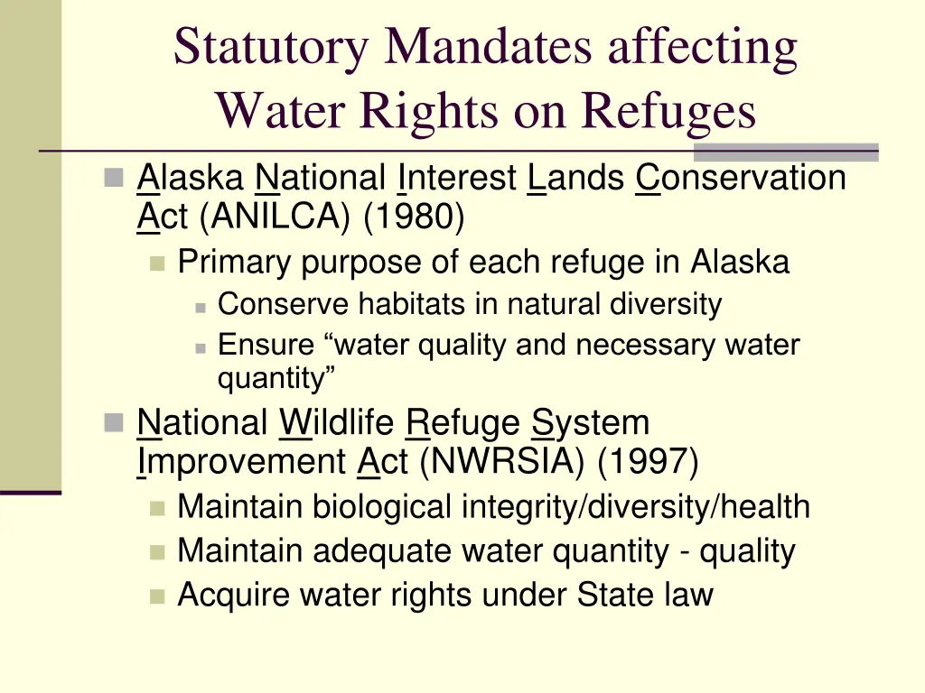 statutory mandates affecting water rights