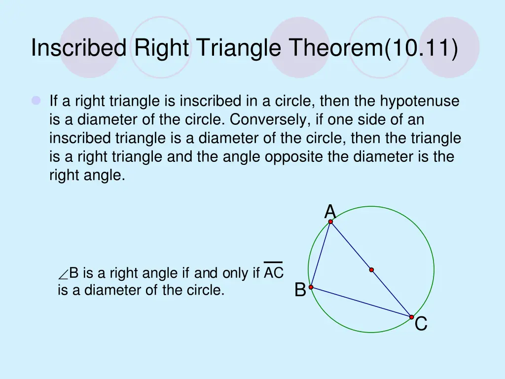 inscribed right triangle theorem 10 11