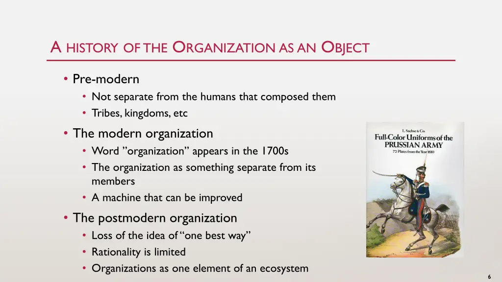 a history of the o rganization as an o bject