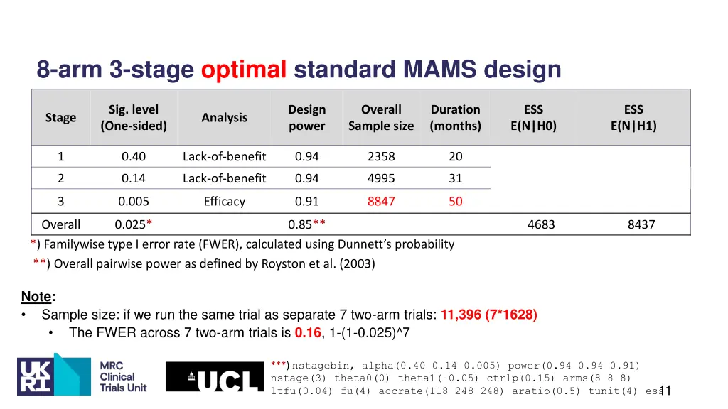 8 arm 3 stage optimal standard mams design 1