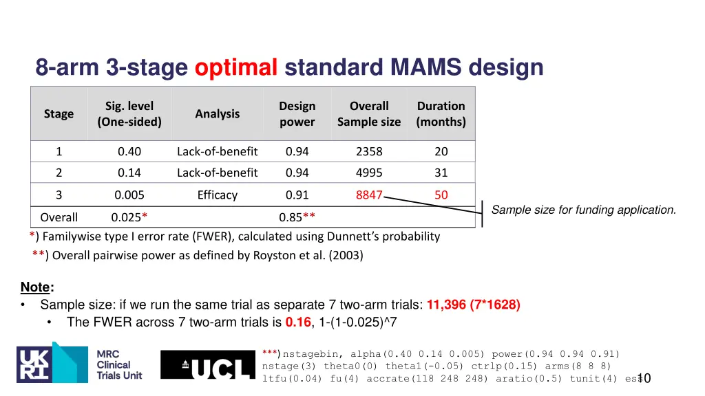8 arm 3 stage optimal standard mams design