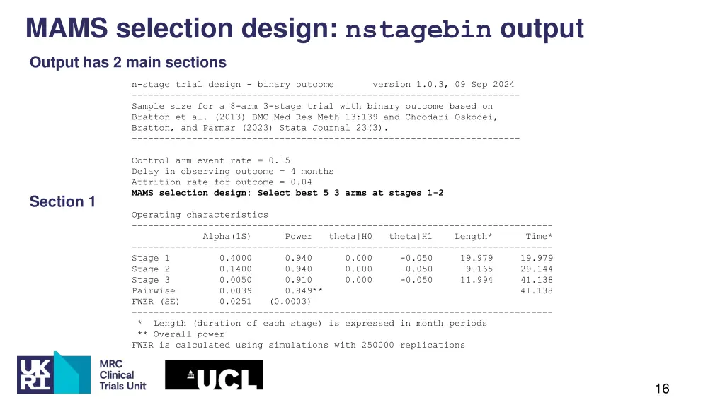 mams selection design nstagebin output output