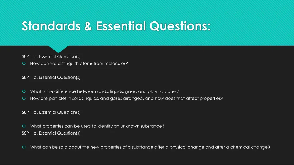 standards essential questions