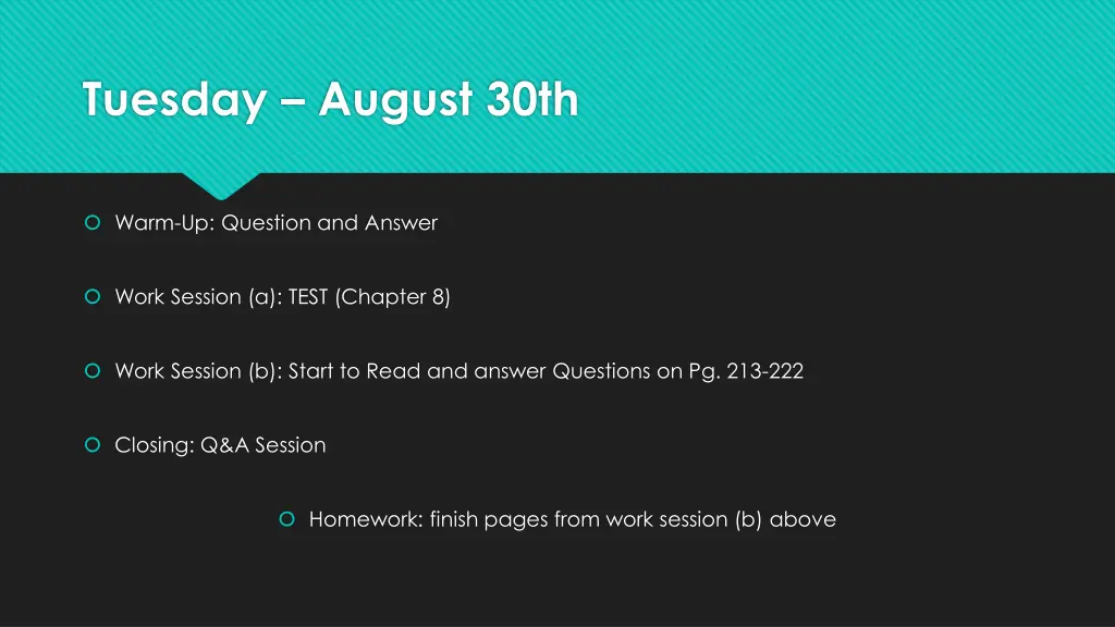tuesday august 30th