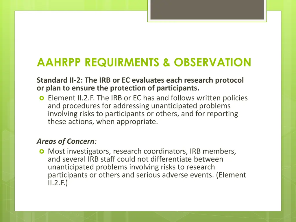 aahrpp requirments observation
