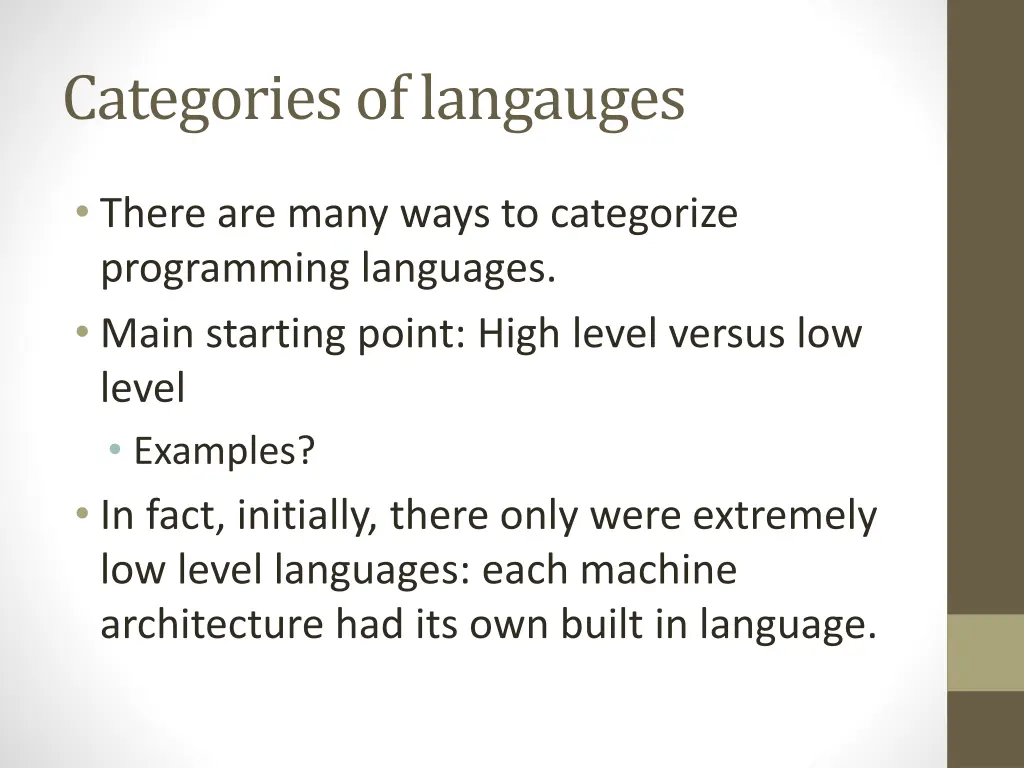 categories of langauges
