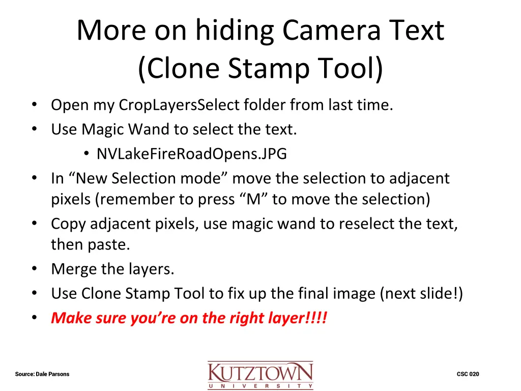 more on hiding camera text clone stamp tool open
