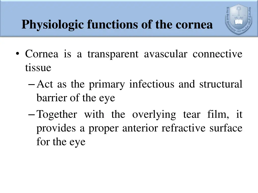 physiologic functions of the cornea