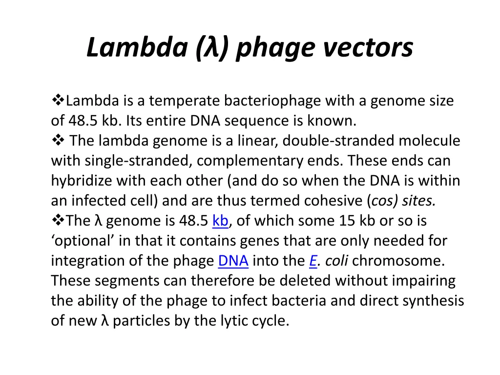 lambda phage vectors