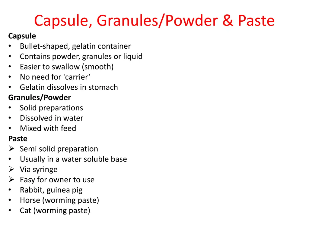 capsule granules powder paste capsule bullet