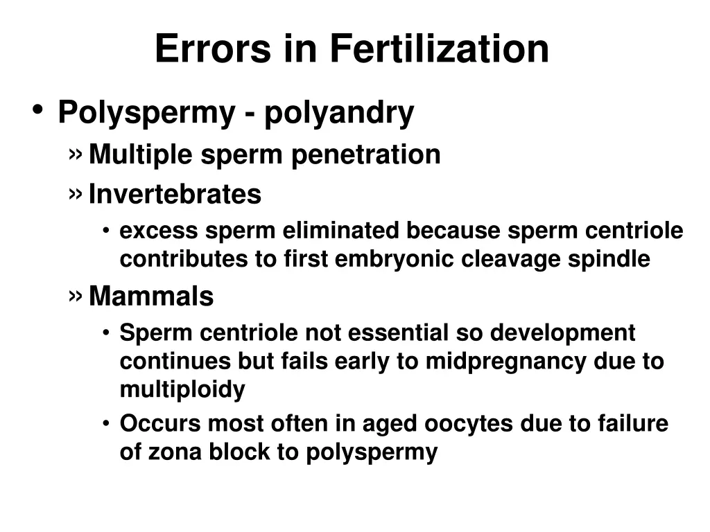 errors in fertilization polyspermy polyandry