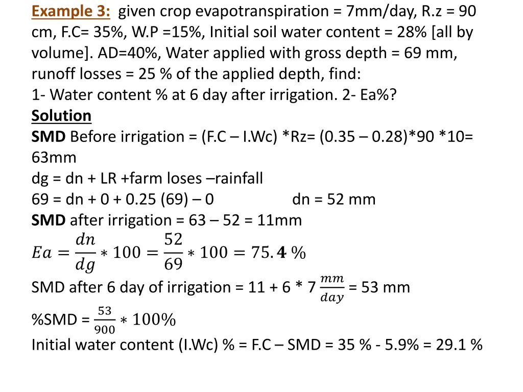 example 3 given crop evapotranspiration