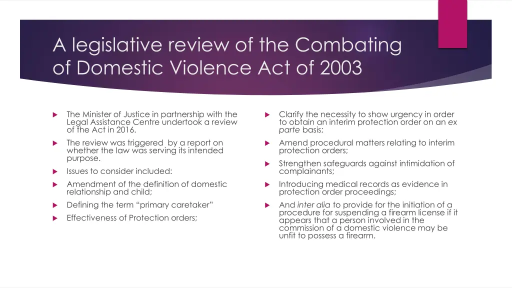 a legislative review of the combating of domestic