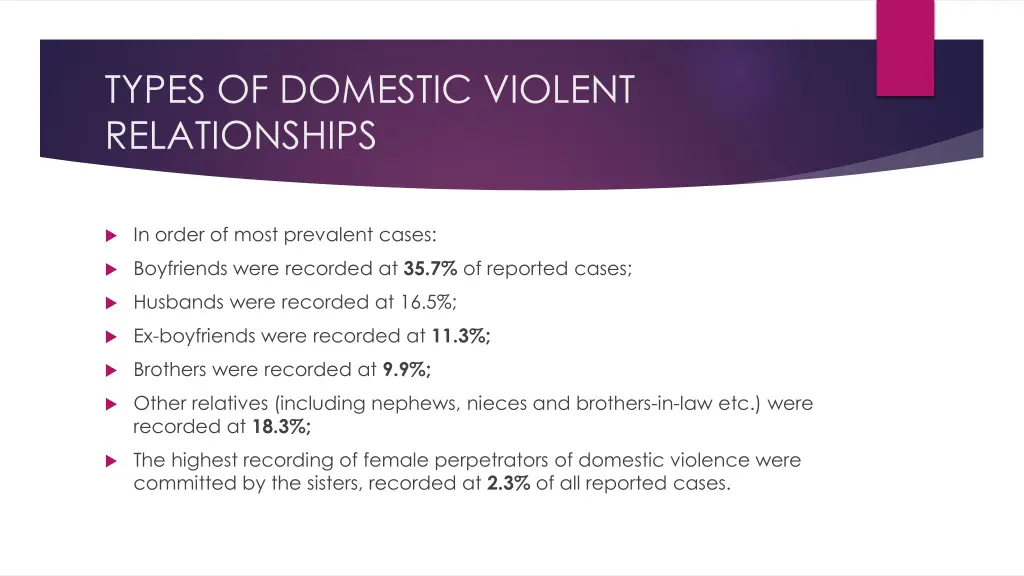 types of domestic violent relationships