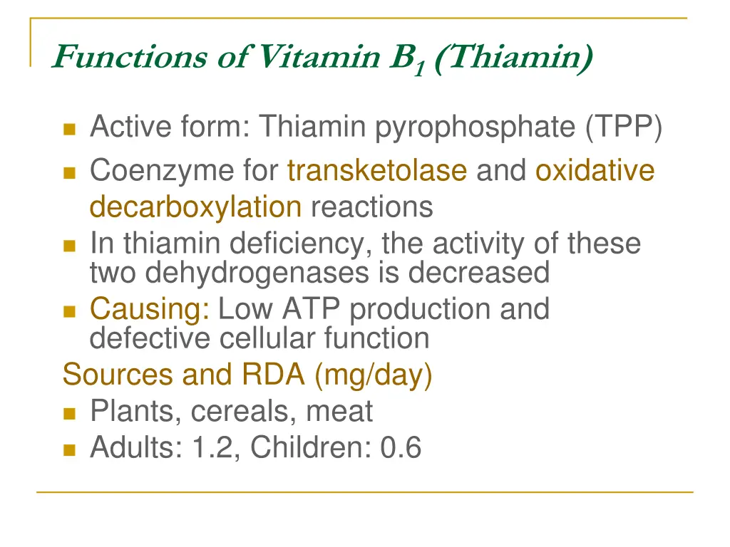 functions of vitamin b 1 thiamin