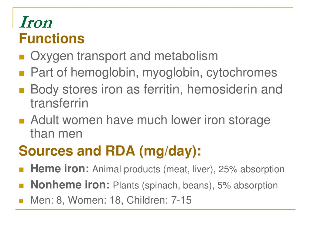 iron functions oxygen transport and metabolism