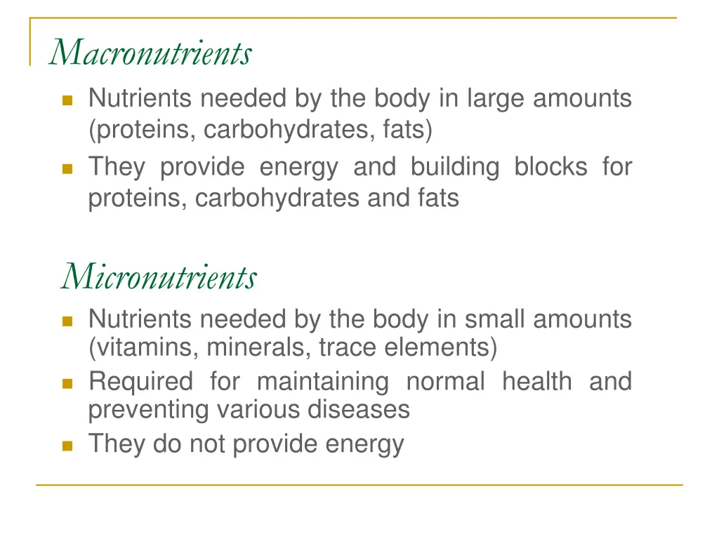 macronutrients nutrients needed by the body