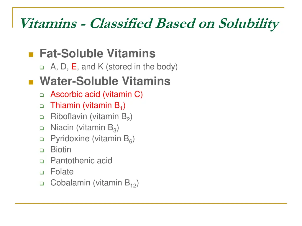 vitamins classified based on solubility