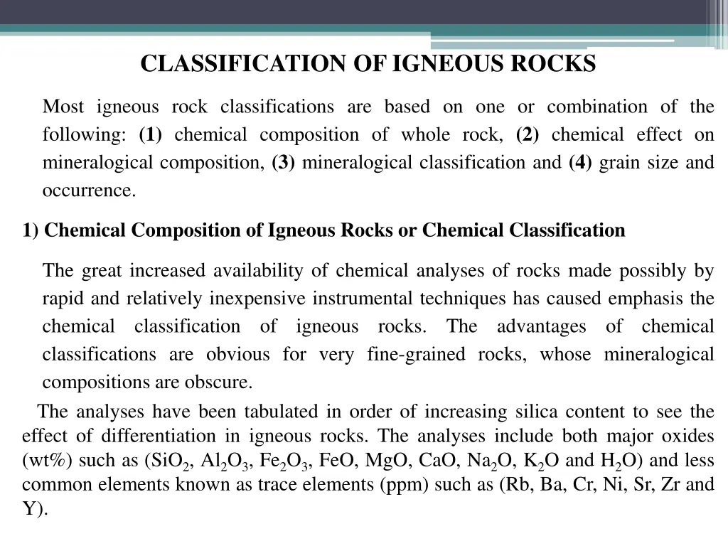 classification of igneous rocks