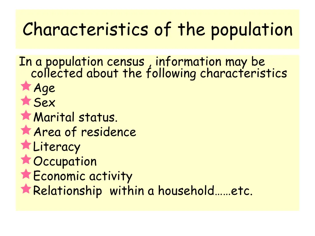 characteristics of the population