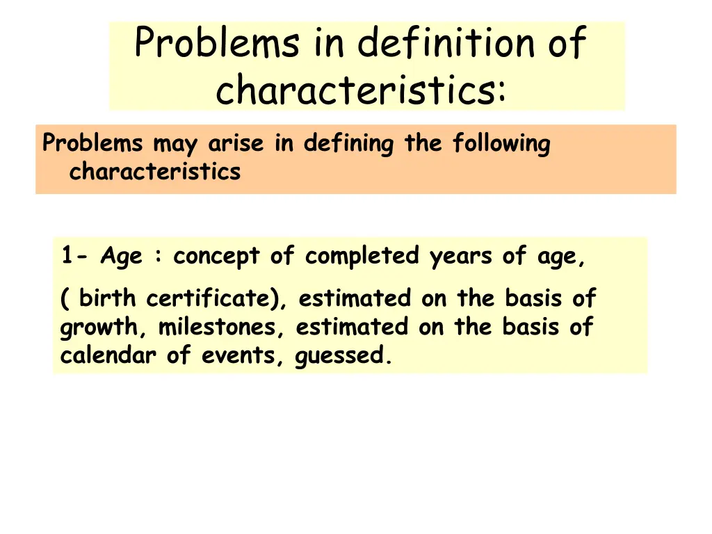problems in definition of characteristics