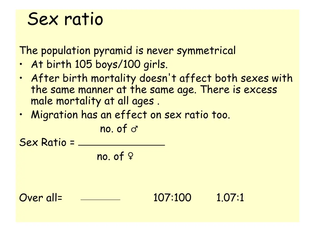 sex ratio ratio male to female ratio