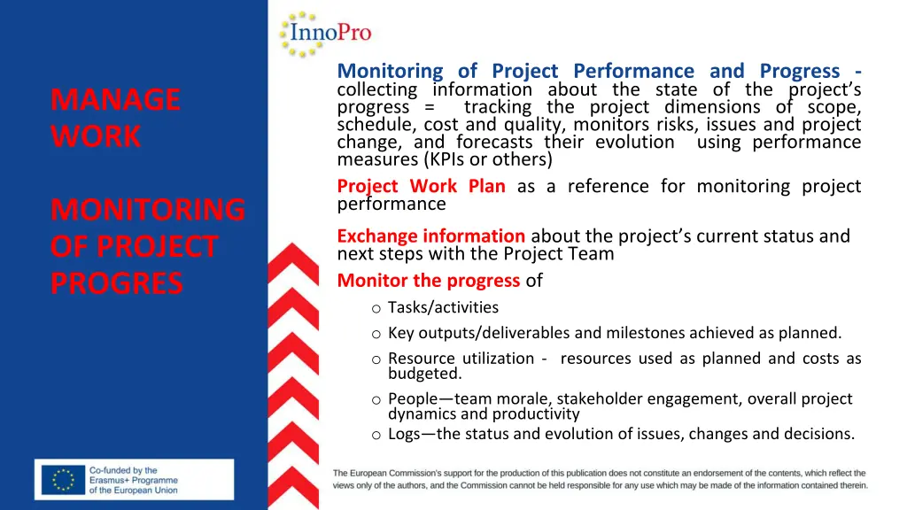 monitoring of project performance and progress