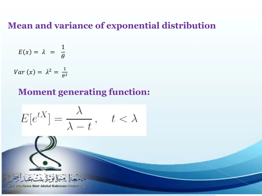 mean and variance of exponential distribution