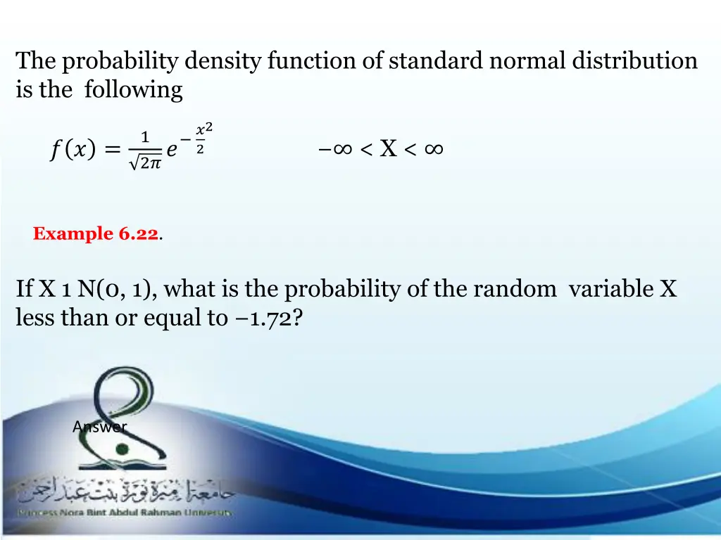 the probability density function of standard