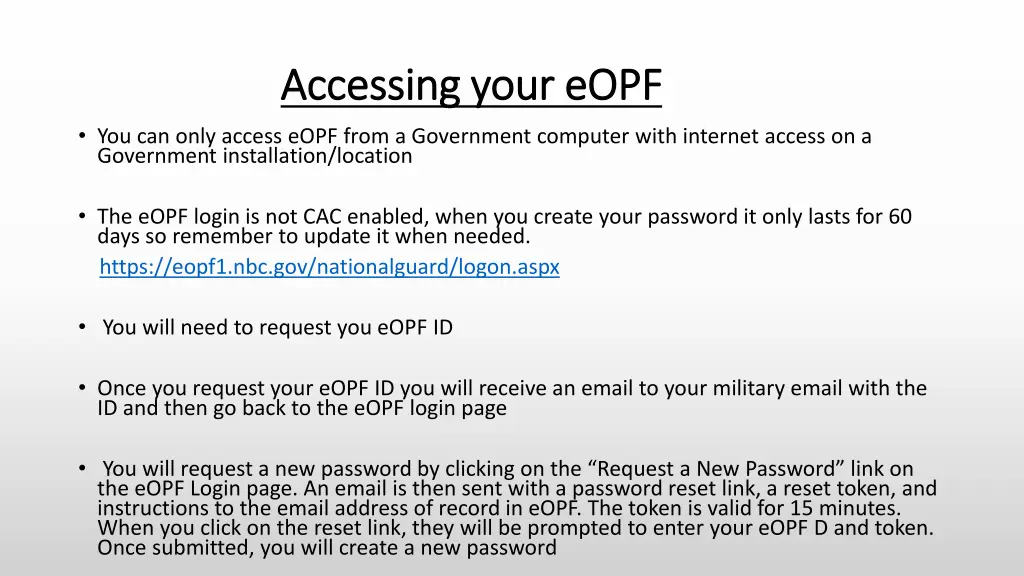 accessing your eopf accessing your eopf