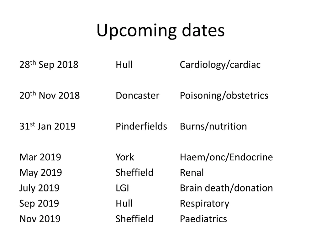 upcoming dates