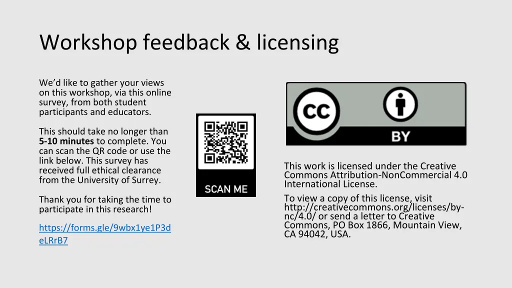 workshop feedback licensing